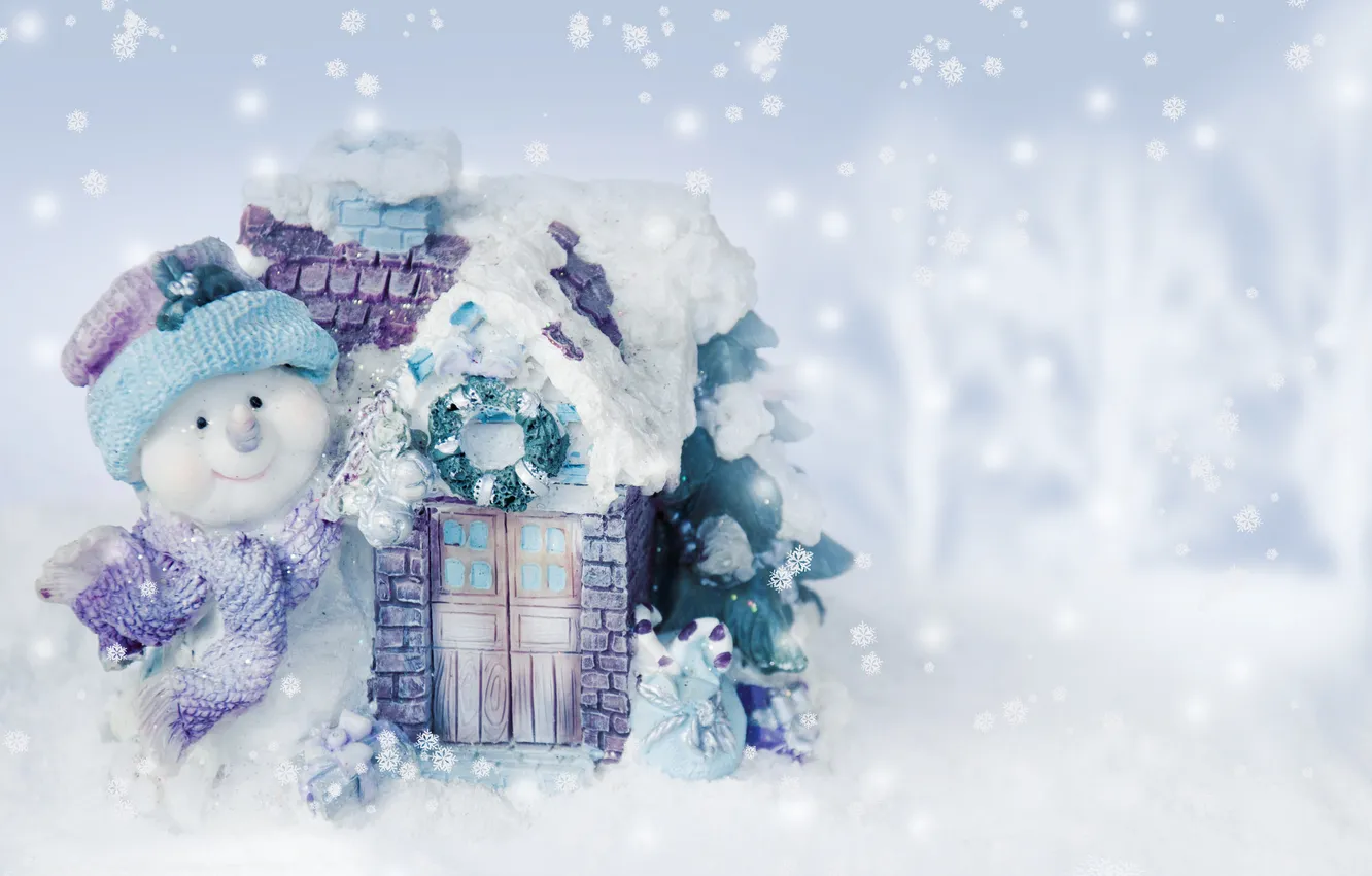 Photo wallpaper new year, Christmas, winter, snow, snowman