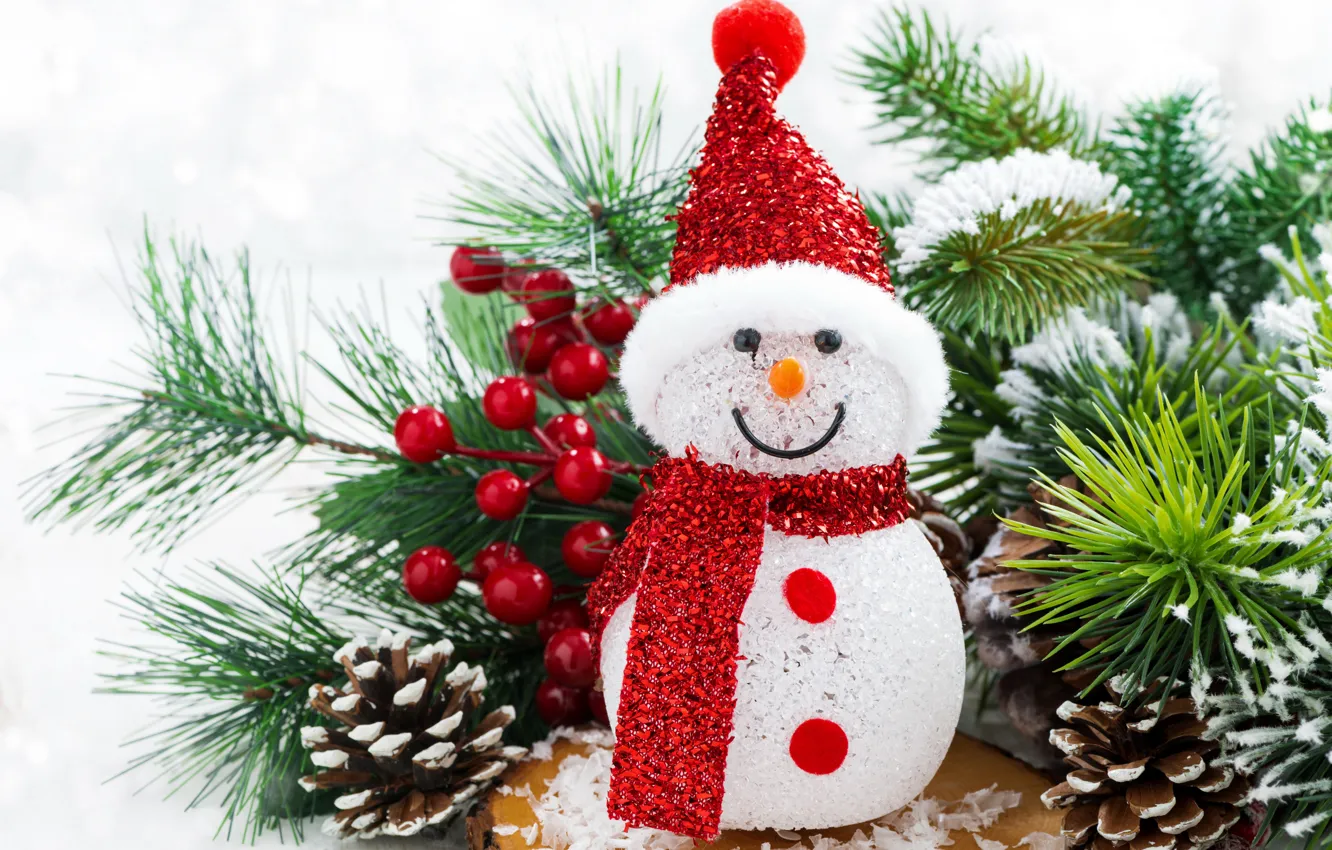 Photo wallpaper Christmas, tree, snowman, decoration