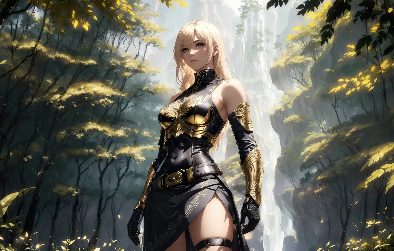 Photo wallpaper girl, nature, anime, painting, digital art, fantasy art, fantasy girl, gold hair