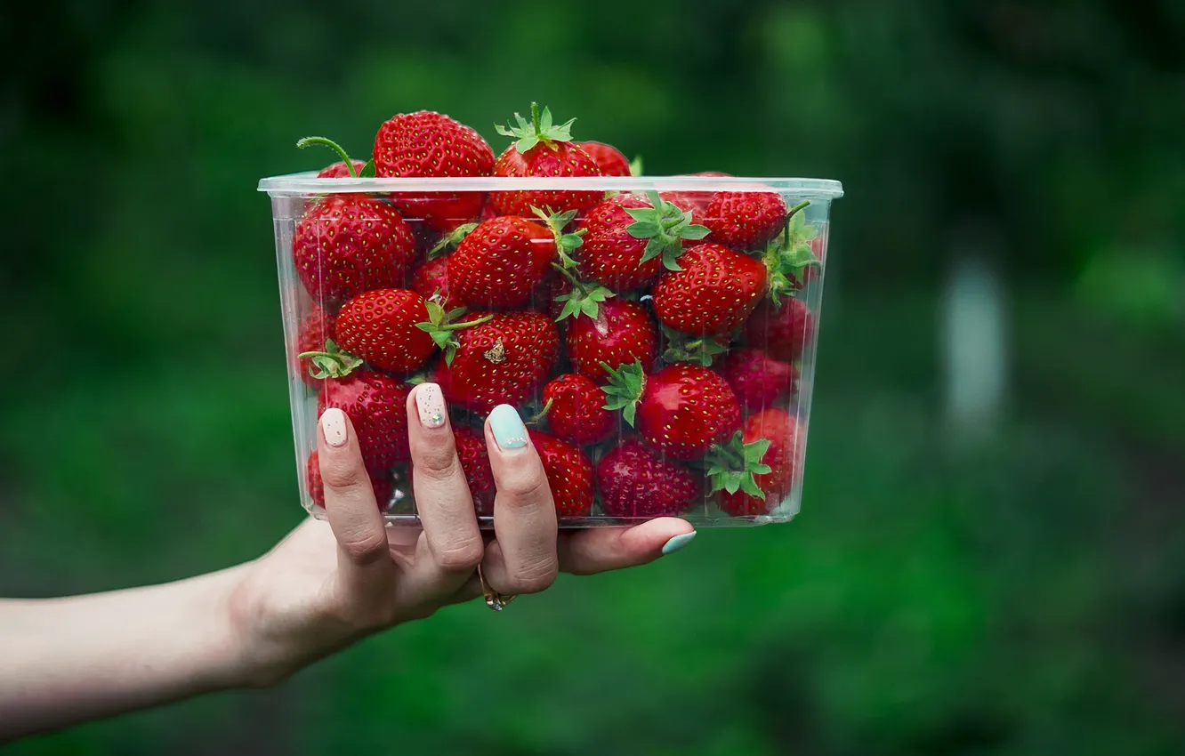 Photo wallpaper hands, berries, strawberry