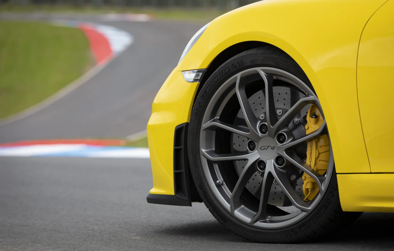 Photo wallpaper drives, brake disc, GT4, 2019, Porsche, Cayman, Porsche 718 (982) Cayman GT4, wheel