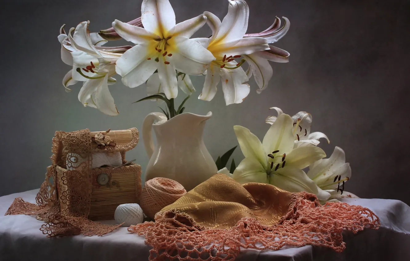 Photo wallpaper Lily, thread, needlework