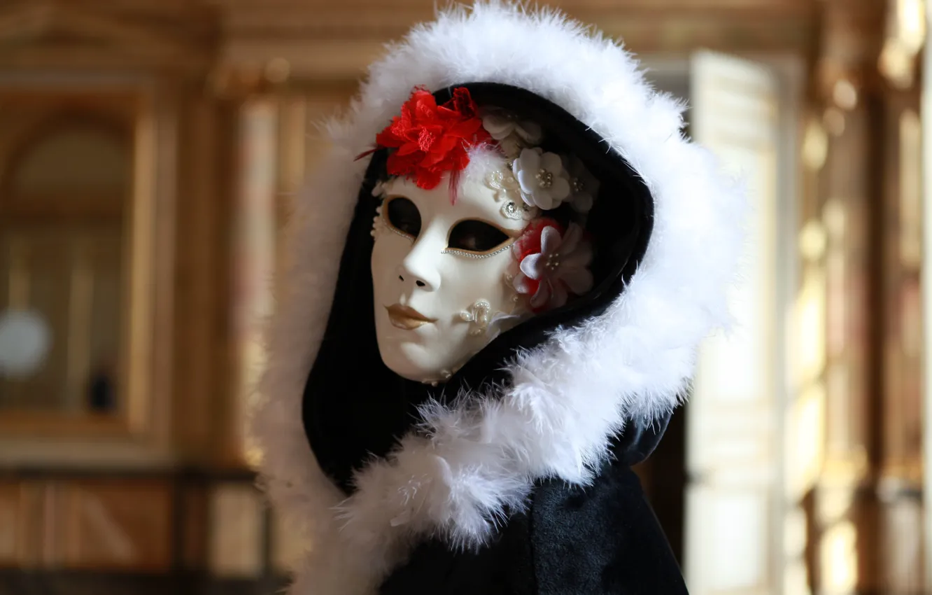 Photo wallpaper flowers, mask, costume, hood, carnival