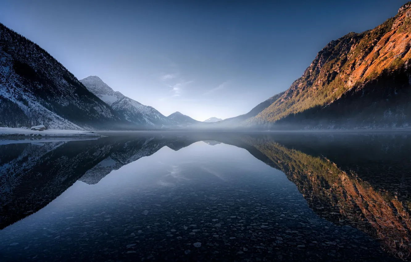Photo wallpaper mountains, nature, lake, reflection
