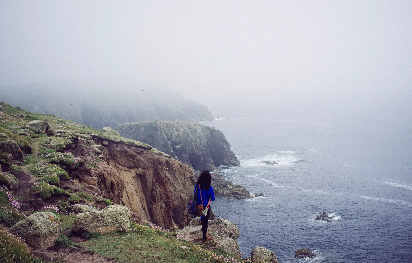 Photo wallpaper the sky, water, girl, nature, rocks