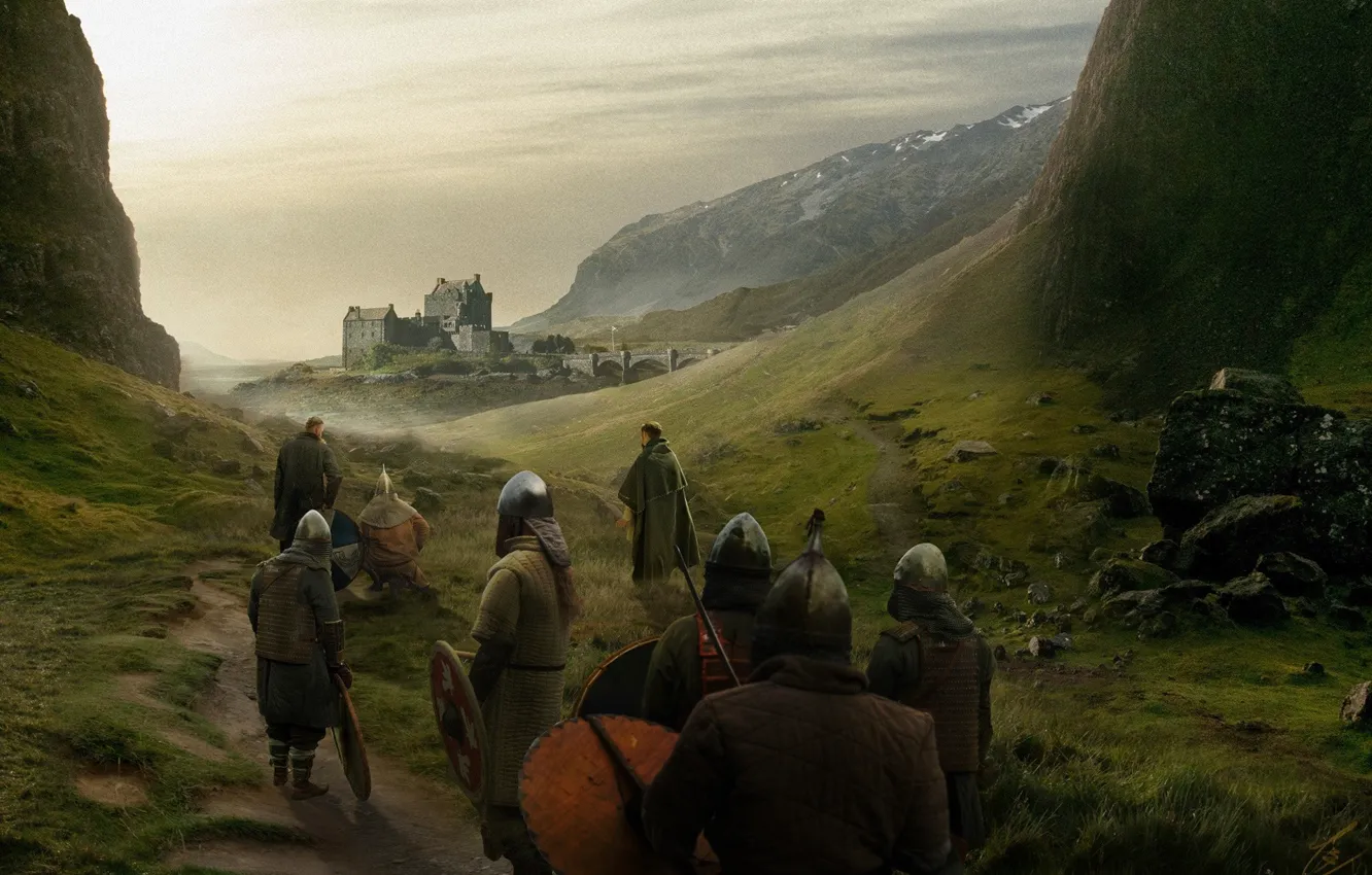 Photo wallpaper Castle, People, Knights, War, Concept Art, Outlander, The middle ages, Matte Painting