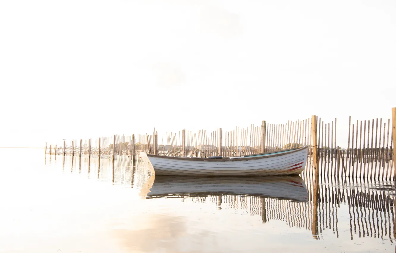 Photo wallpaper nature, boat, morning