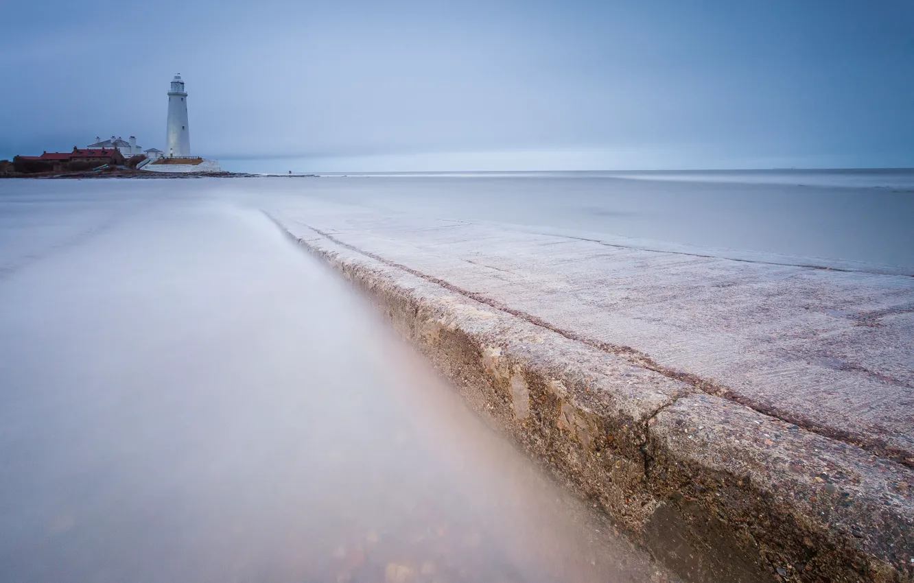 Photo wallpaper sea, the sky, blue, shore, lighthouse, England, UK, calm