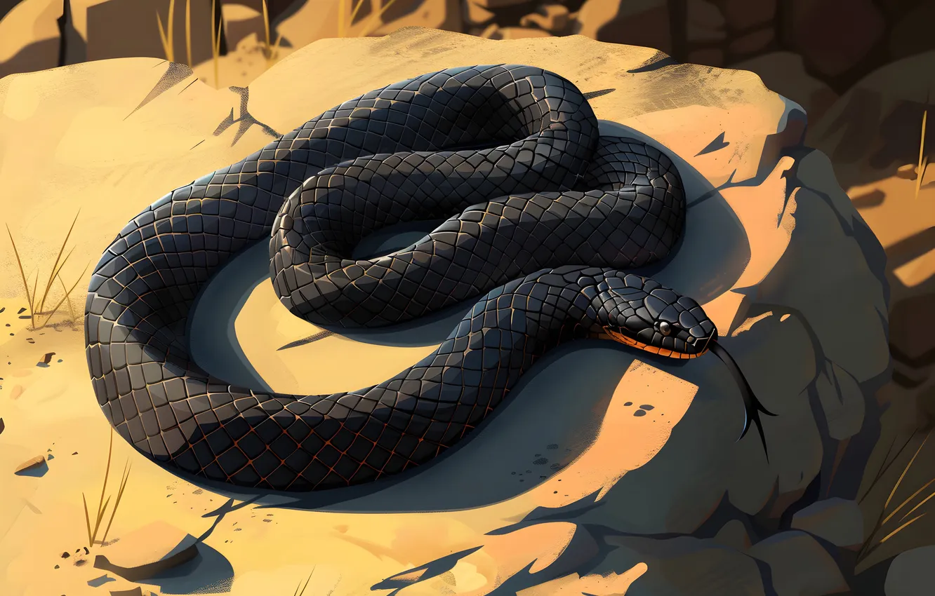 Photo wallpaper stones, animal, snake, art, reptile, digital art, imitation painting, AI art