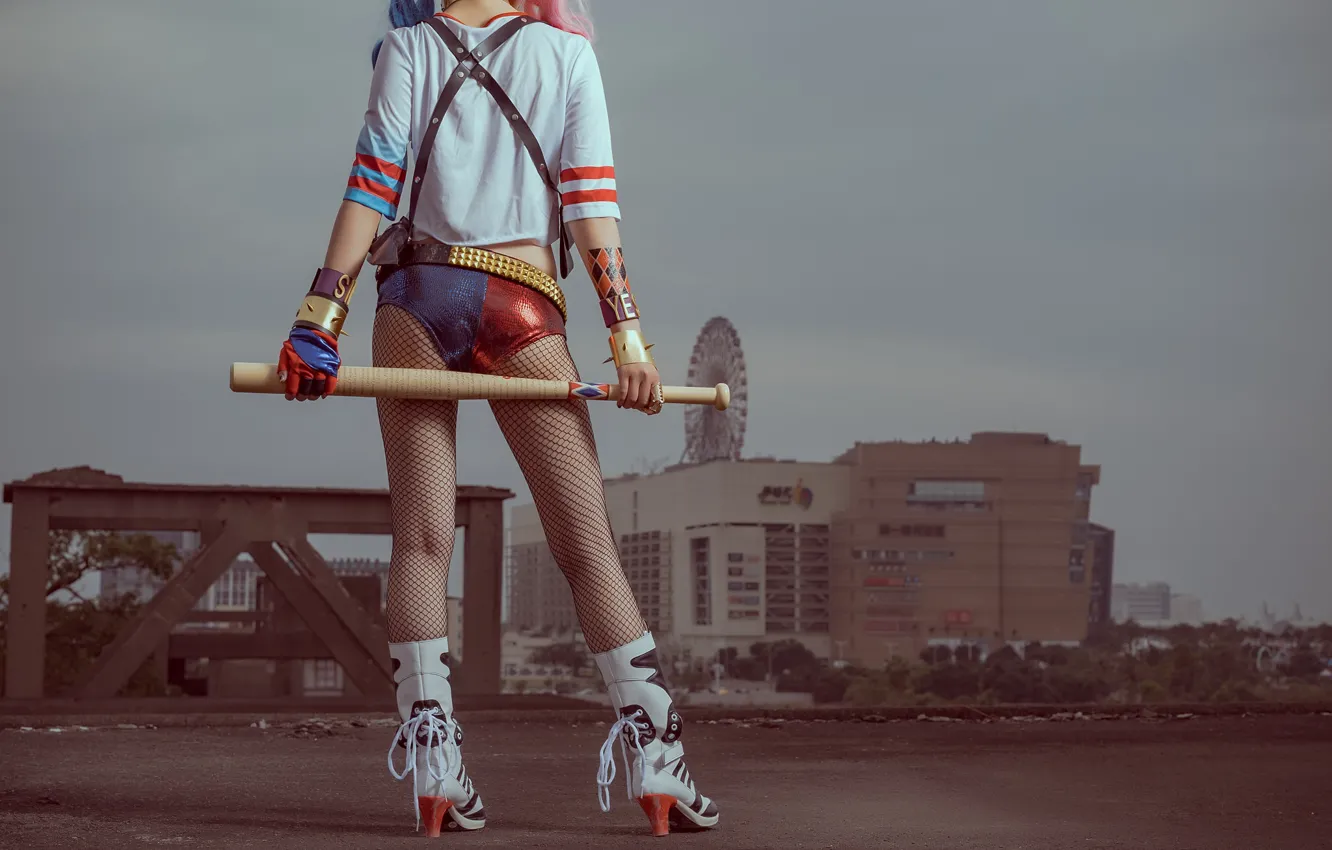 Photo wallpaper the city, style, background, legs, Asian, baseball bat