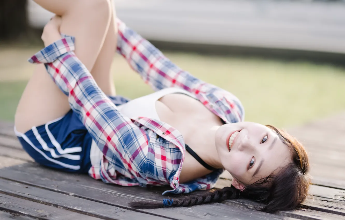 Photo wallpaper smile, positive, Asian, brown eyes, smile, big Breasts, brown eyes, asian