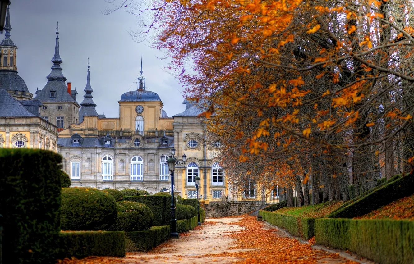 Photo wallpaper autumn, lights, alley, Palace