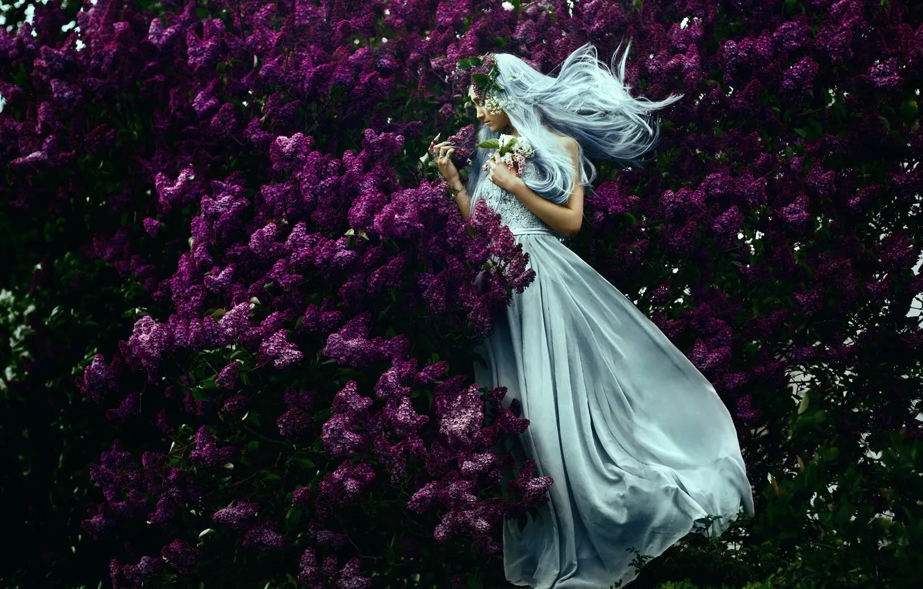 Photo wallpaper girl, dress, lilac, Bella Kotak, You exist in spring
