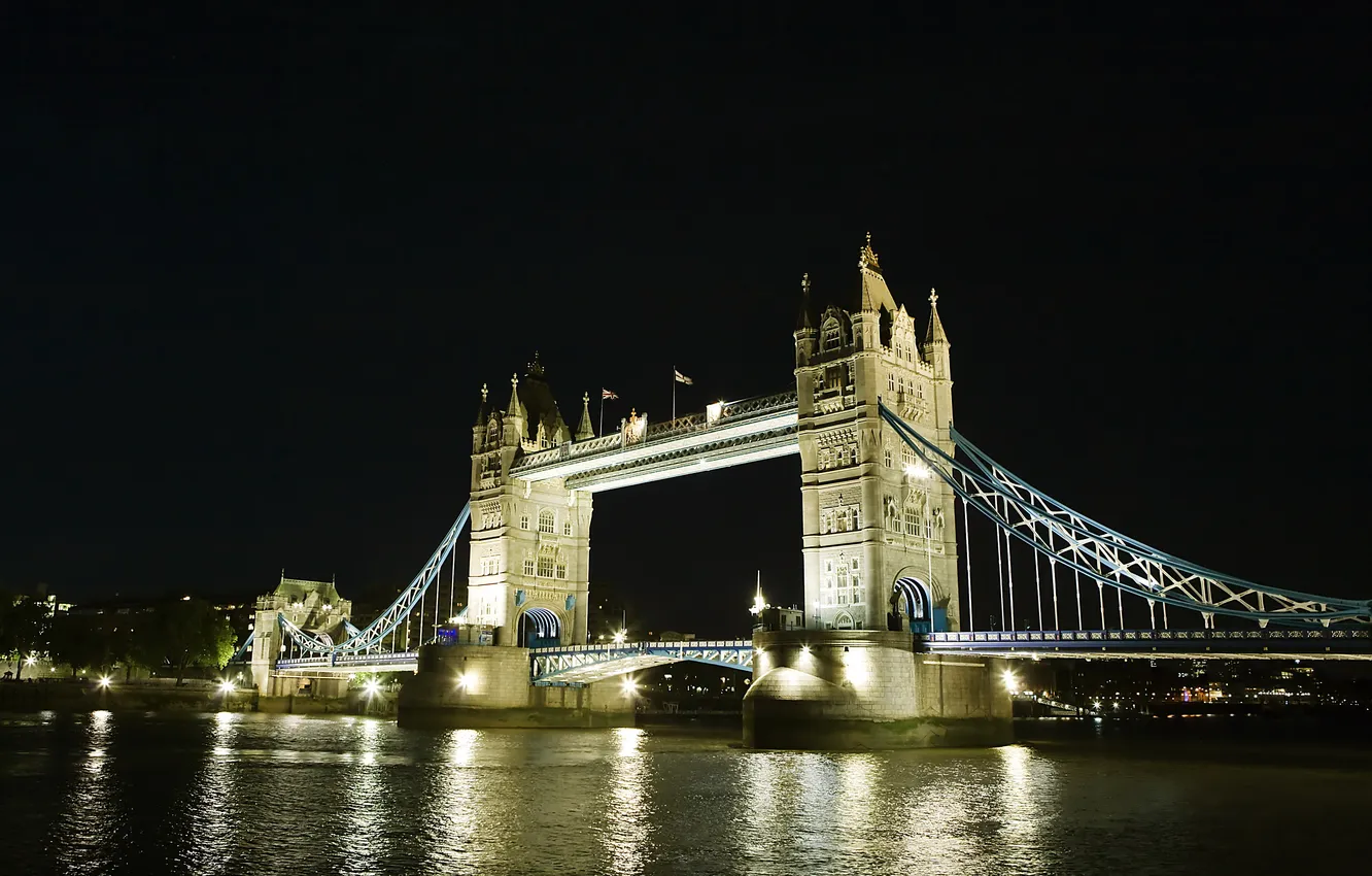 Photo wallpaper night, bridge, the city, lights, river, Tower Bridge