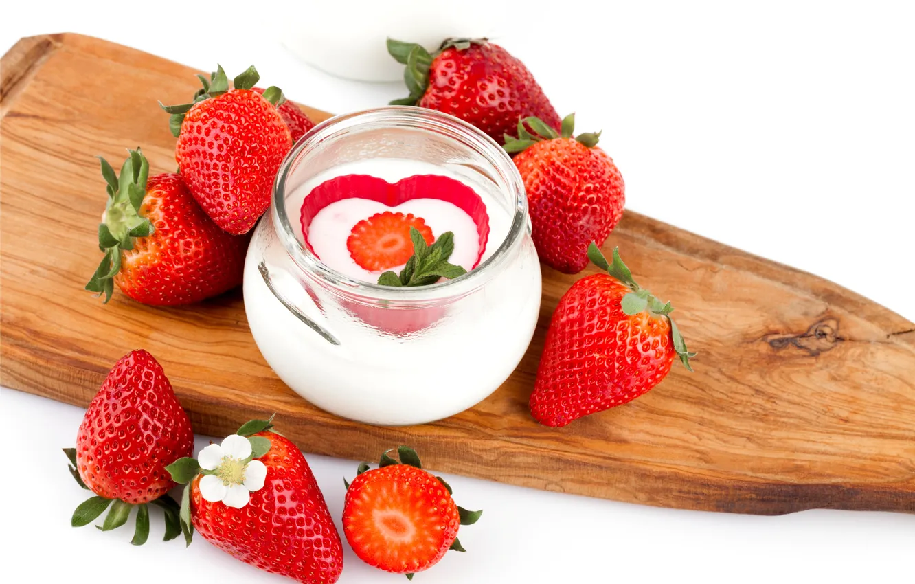 Photo wallpaper strawberry, fresh, dessert, strawberry, berries, yogurt, yogurt, berry