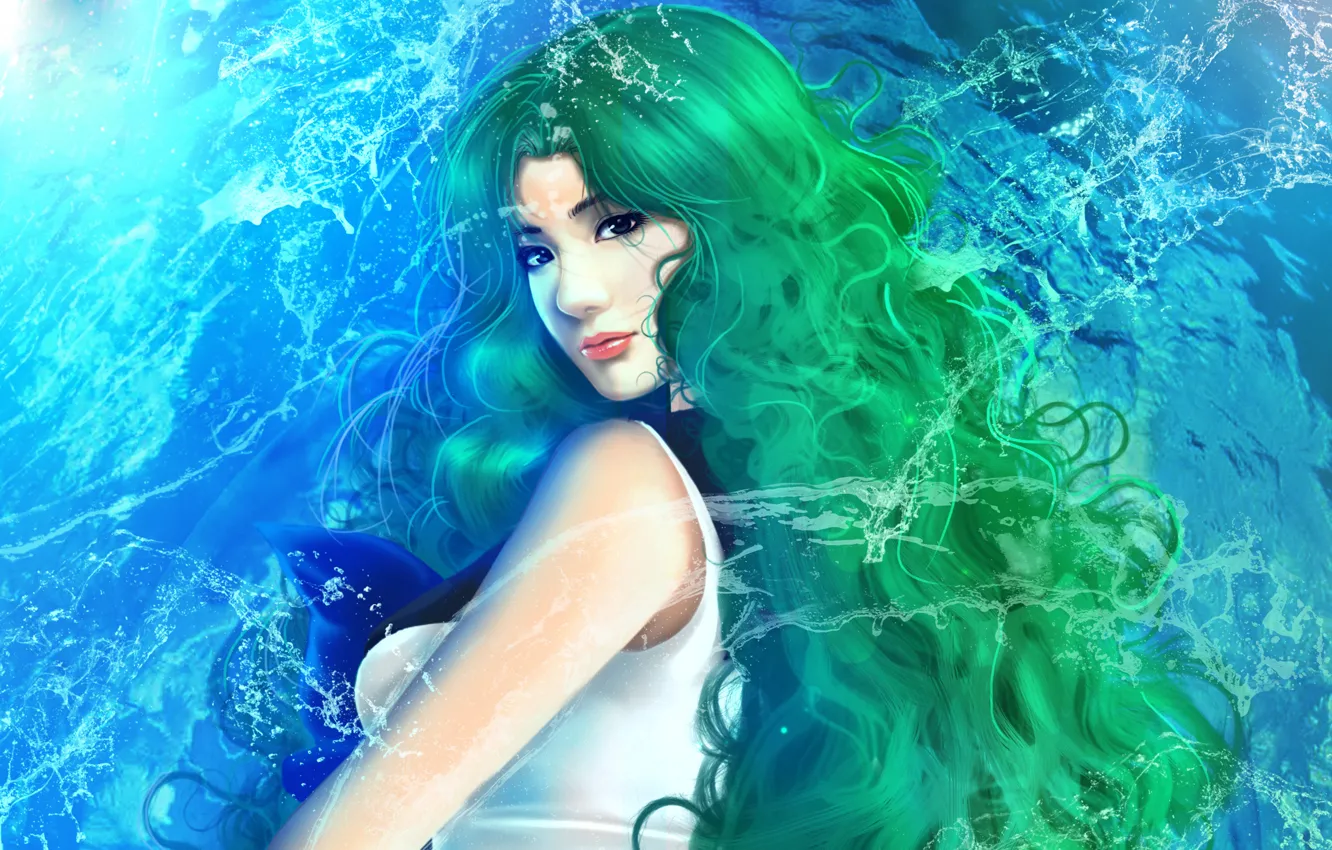 Photo wallpaper water, girl, green hair, Sailor Neptune, Kaiou Michiru, Bishoujo Senshi Sailor Moon