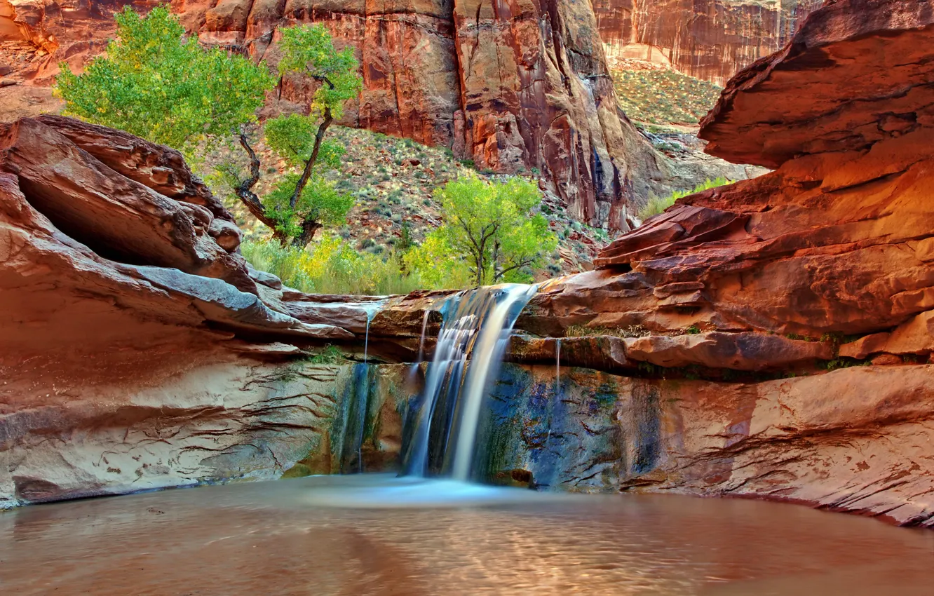 Photo wallpaper waterfall, waterfall, Coyote Gorge, Coyote Gulch, Grand Staircase-Escalante national monument, Grand Staircase-Escalante National Monument