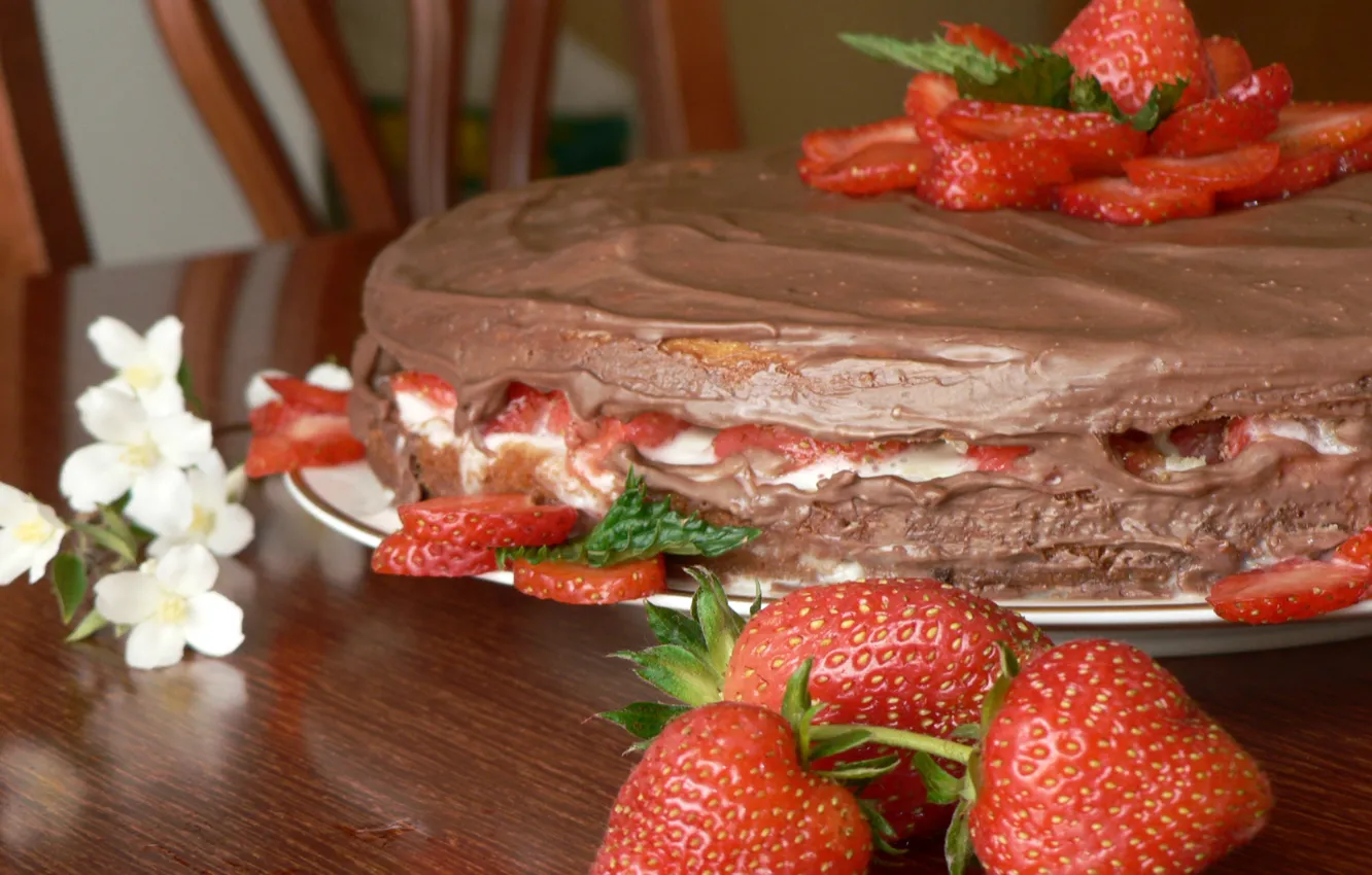 Photo wallpaper food, strawberry, cake