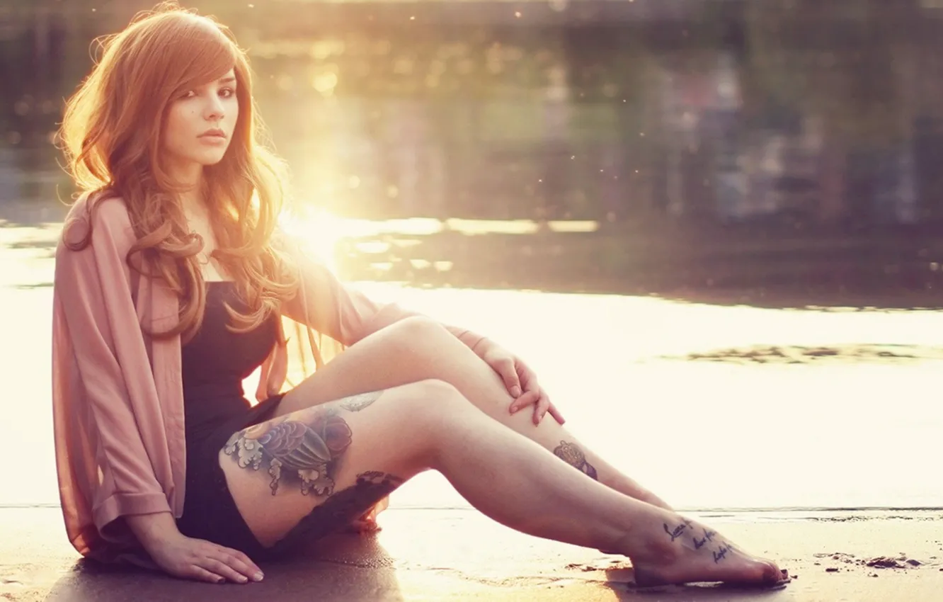 Photo wallpaper light, girl, Beautiful, model, tattoo