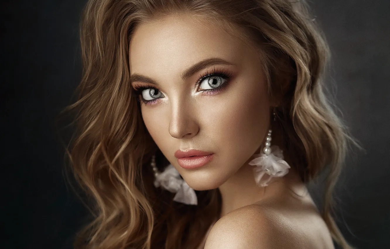 Photo wallpaper look, girl, decoration, portrait, earrings, makeup, brown hair, shoulders