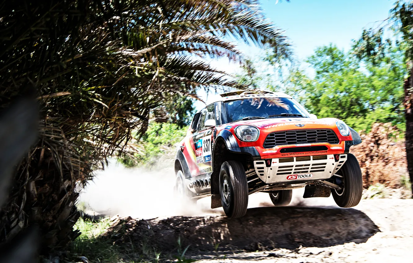 Photo wallpaper Mini, Trees, Sport, Speed, Race, Lights, Mini Cooper, Dakar