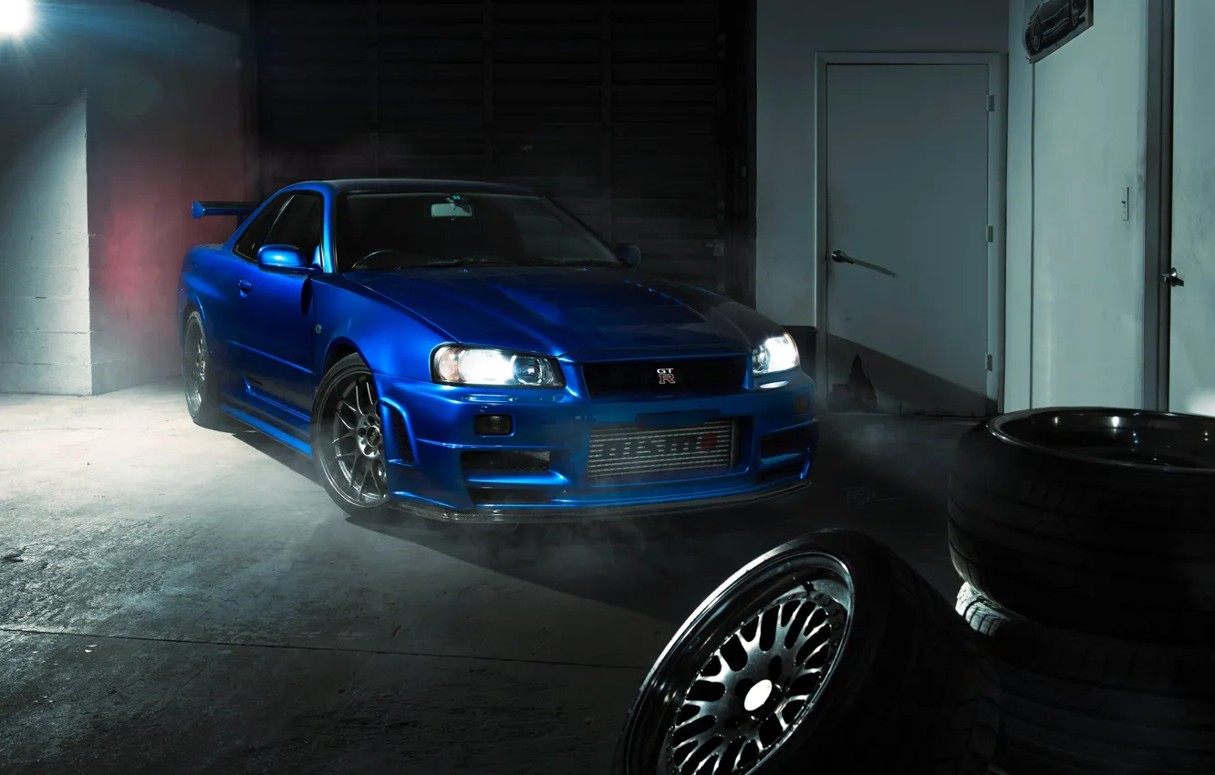 Photo wallpaper GTR, Nissan, Blue, R34