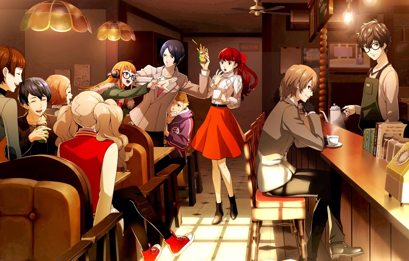 Photo wallpaper girls, cafe, guys, characters, the bartender, Persona, Persona 5 Royal