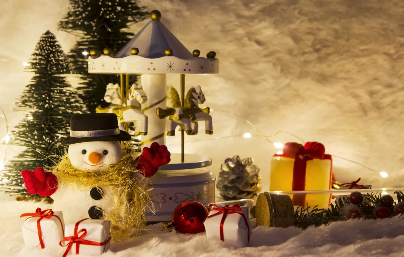 Photo wallpaper winter, snow, snowflakes, new year, Christmas, snowman, Christmas, winter