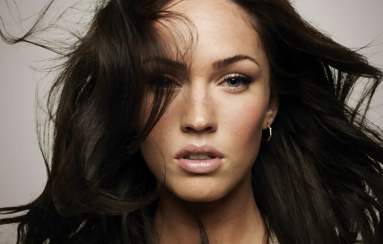 Photo wallpaper eyes, look, face, Megan Fox, Megan Fox, hair, earrings, lips