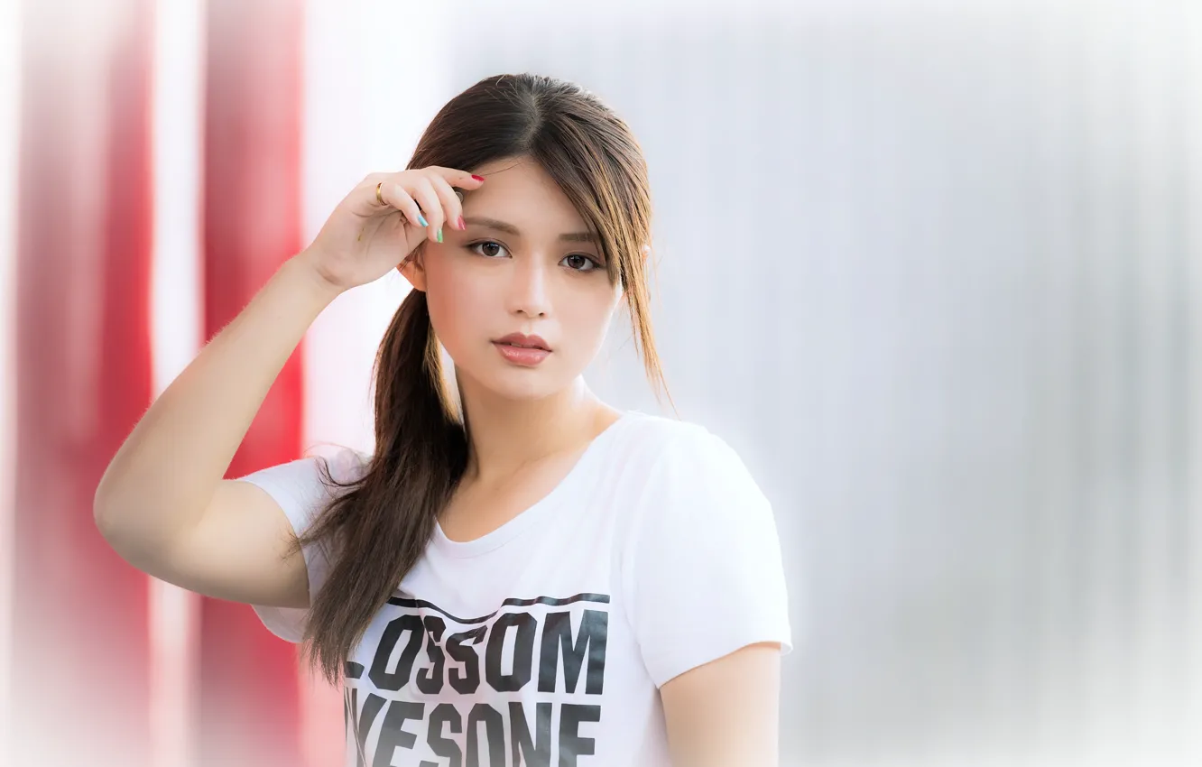 Photo wallpaper girl, Asian, cutie, bokeh