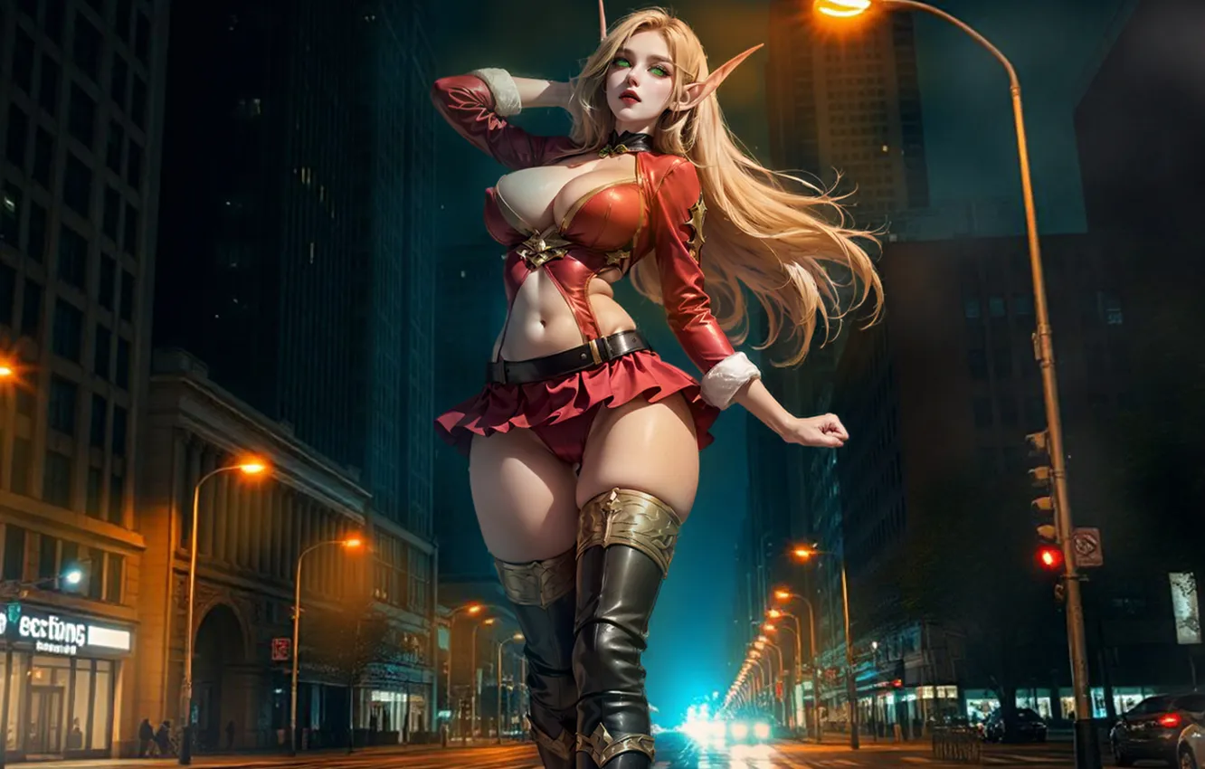 Photo wallpaper girl, night, the city, fantasy