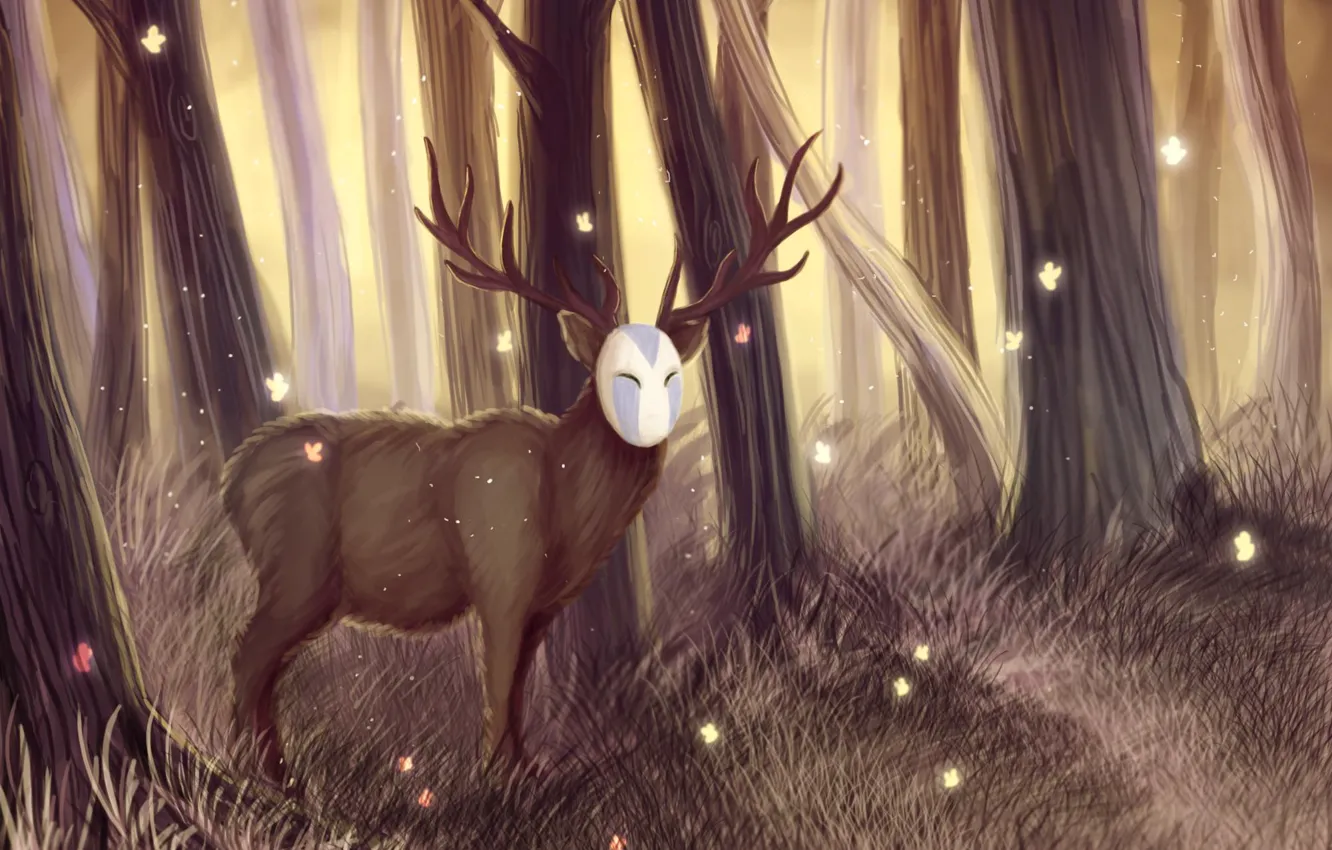 Photo wallpaper forest, deer, mask, endless forest, tale of tales