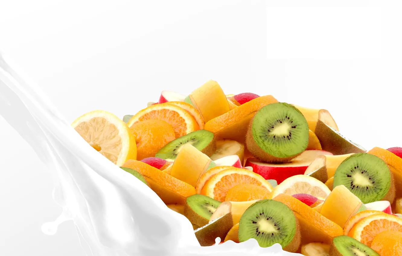 Photo wallpaper milk, fruit, slices
