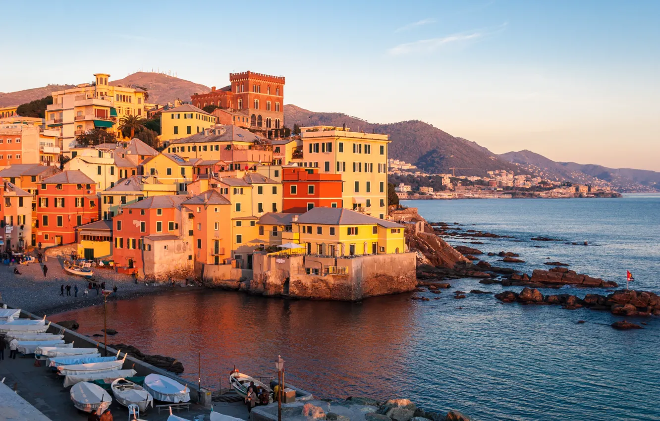 Photo wallpaper sea, home, the evening, Italy, Genoa