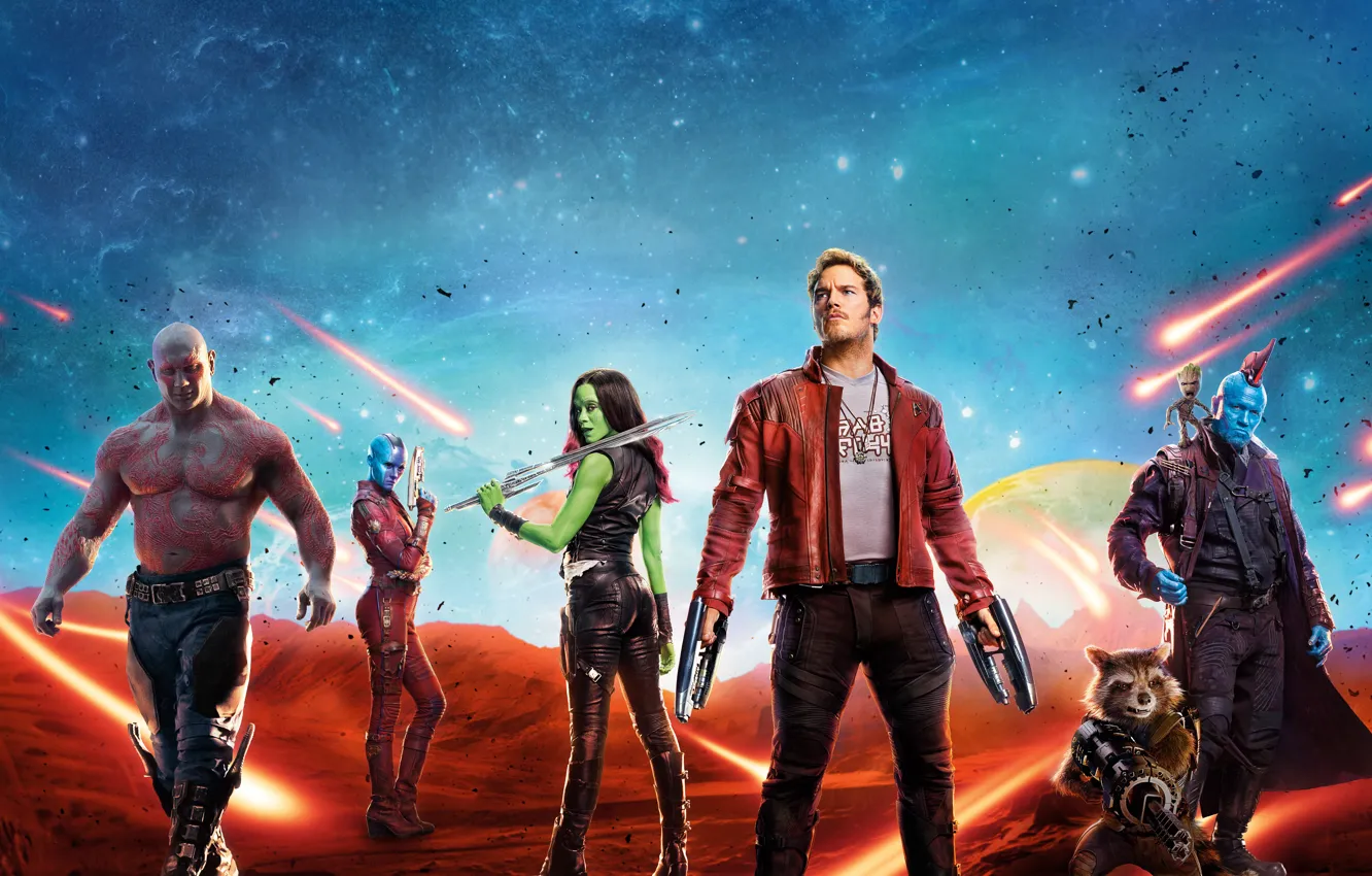 Photo wallpaper Action, nebula, Marvel, sci-fi, movie, three, year, Vin Diesel