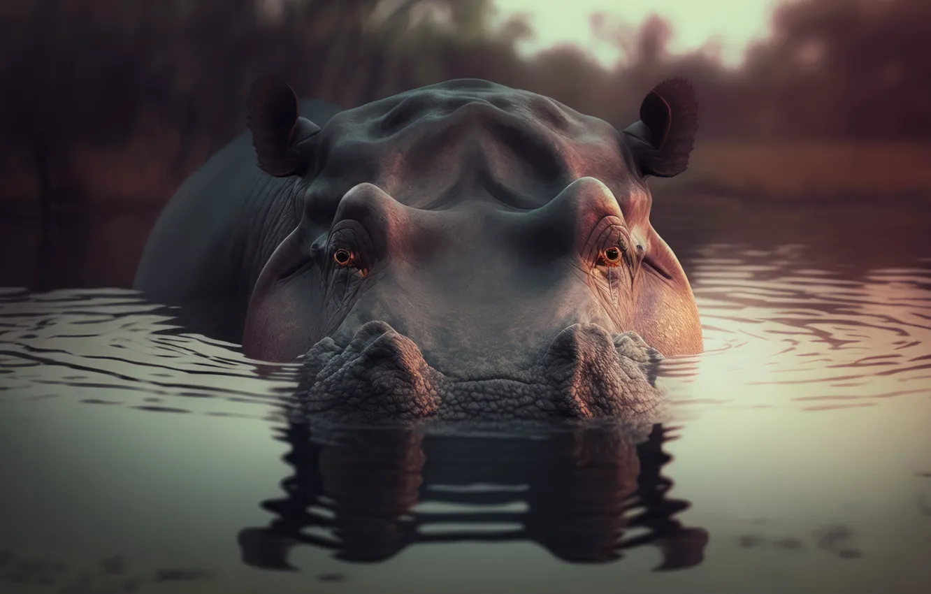 Photo wallpaper animals, nature, water, hippos