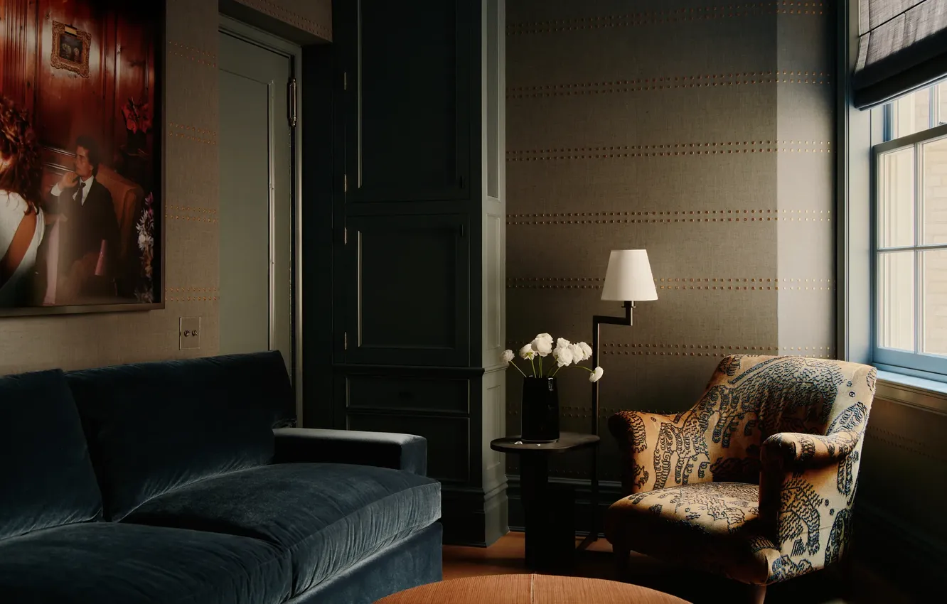 Photo wallpaper design, style, room, lamp, interior, picture, chair, sofa