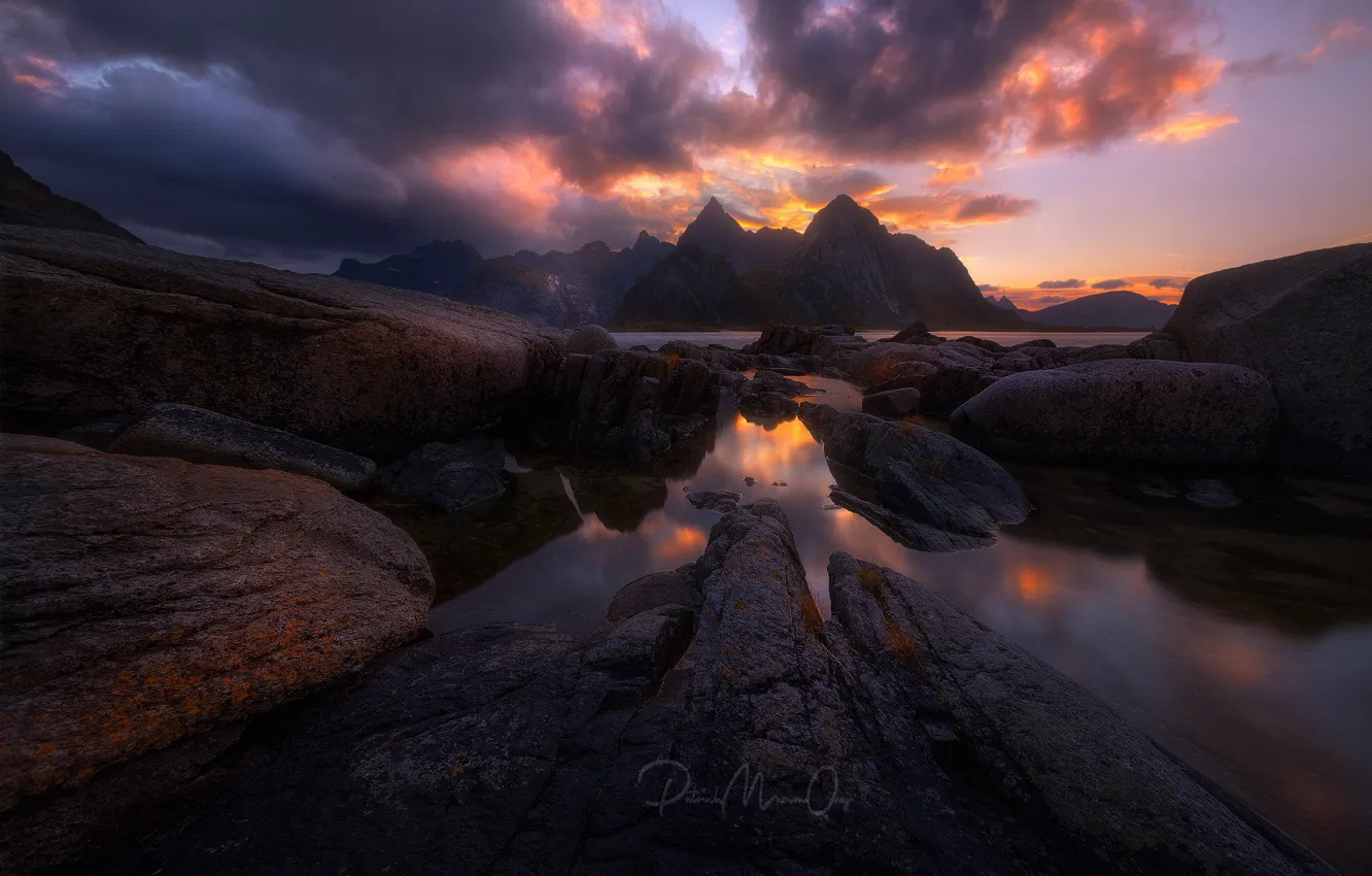 Photo wallpaper clouds, mountains, stones, rocks, Norway, the fjord