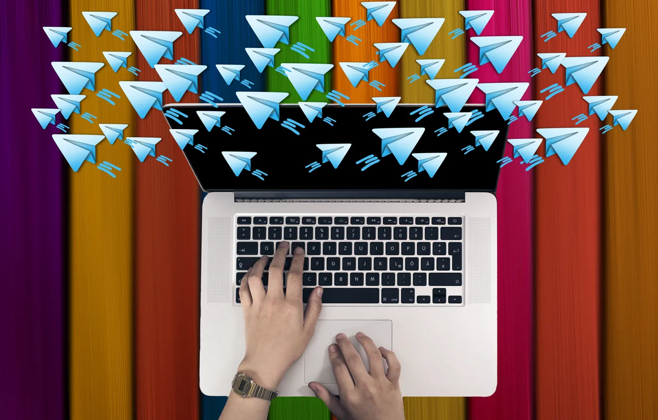Photo wallpaper hands, keyboard, laptop, message, Telegram