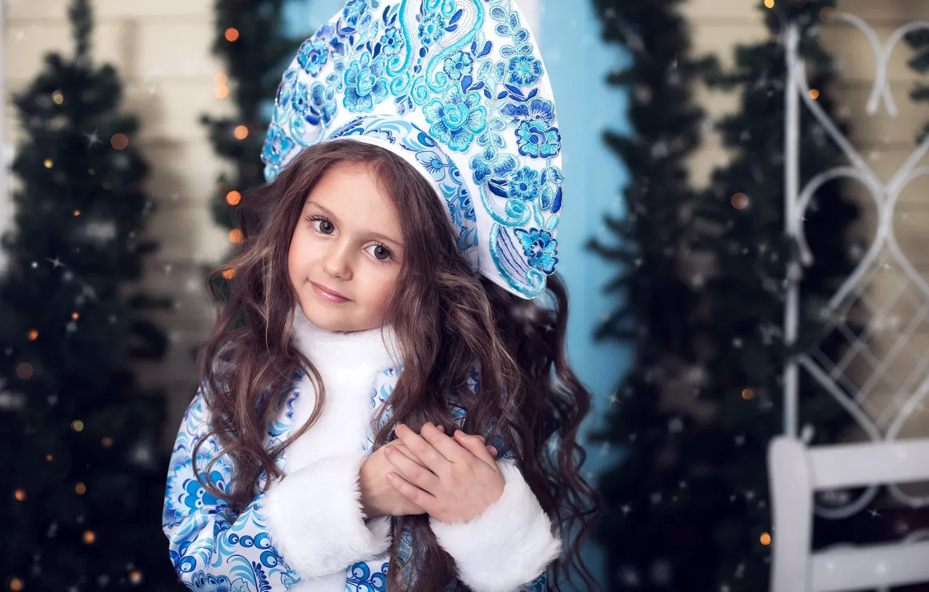 Photo wallpaper look, pose, smile, new year, portrait, hands, Christmas, costume