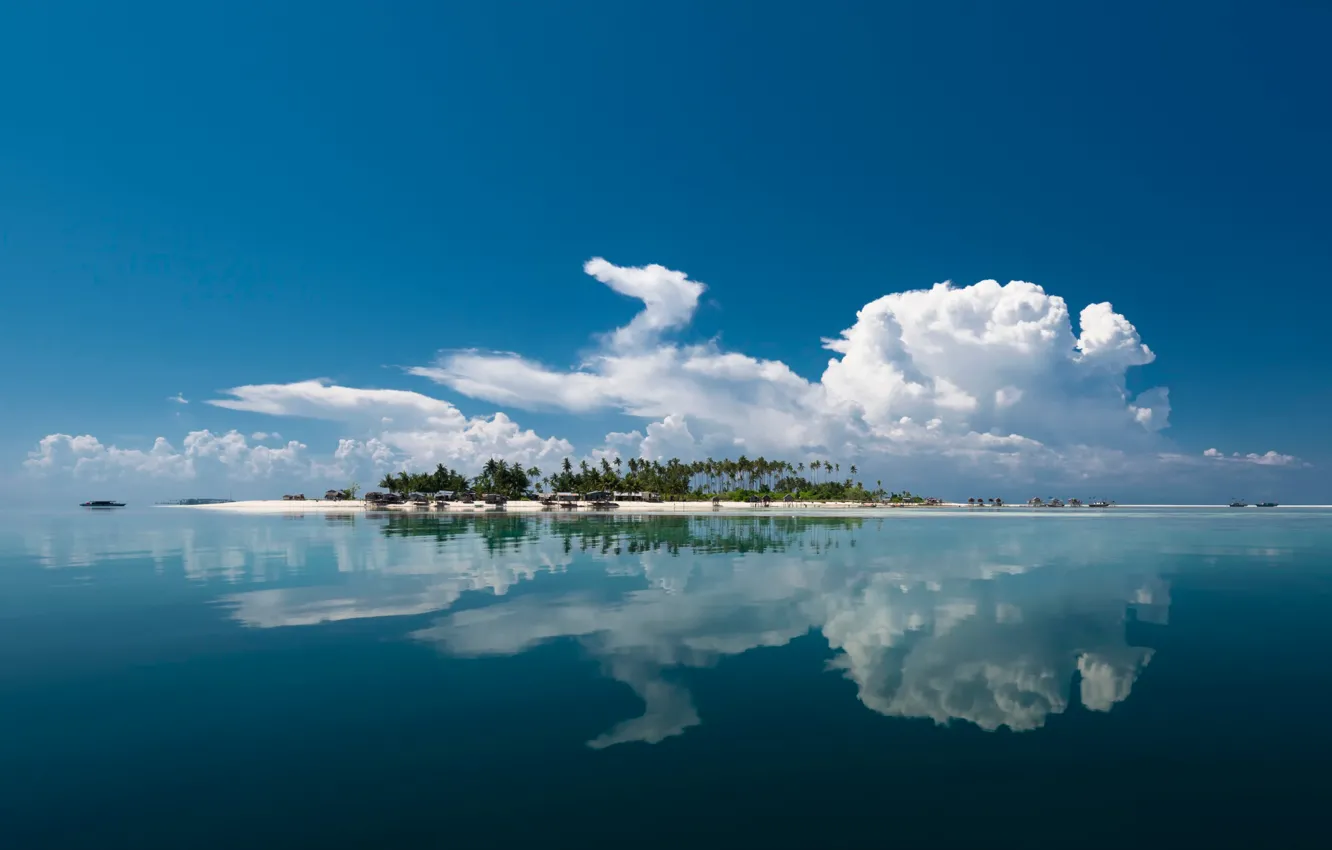Photo wallpaper sea, clouds, reflection, island