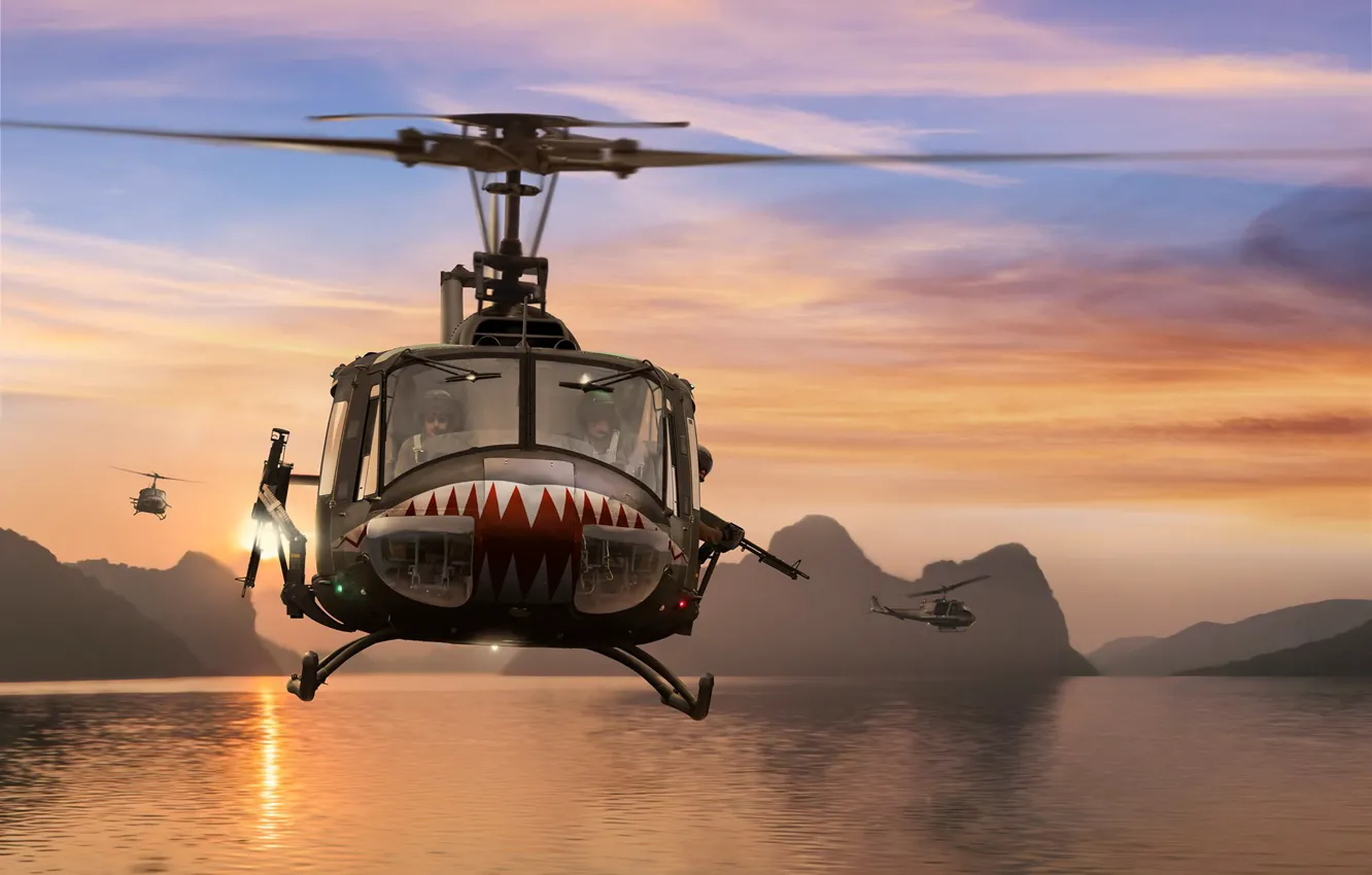 Photo wallpaper USA, helicopter, combat helicopter, Bell UH-1 Iroquois, UH-1B