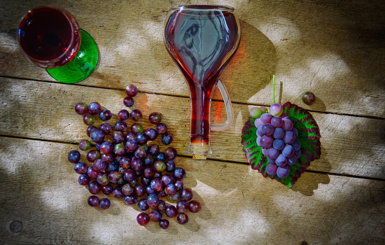 Photo wallpaper wine, bottle, grapes