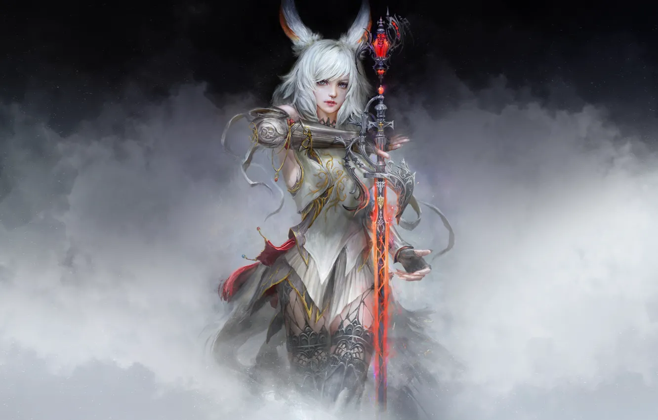 Photo wallpaper girl, style, fiction, smoke, sword, armor, art, girl