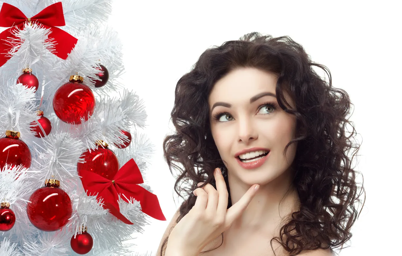 Photo wallpaper look, girl, balls, face, hair, tree, hairstyle