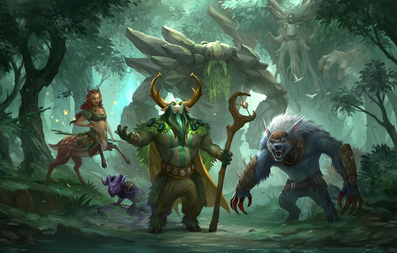 Photo wallpaper forest, art, sandara, dota 2, nature's prophet, Ursa, riki, Tiny