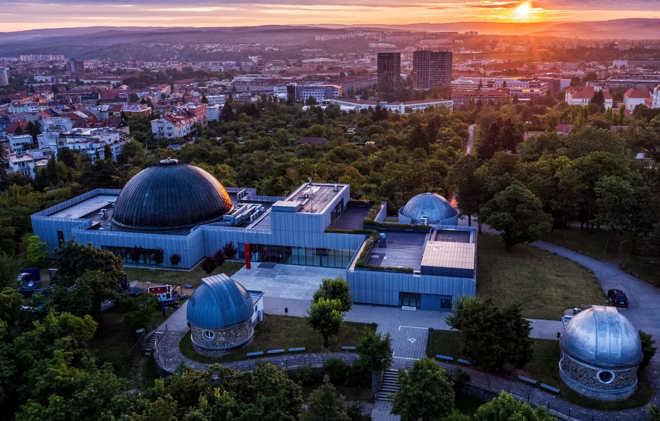Photo wallpaper sunset, home, the evening, Czech Republic, the, Brno Observatory and Planetarium, observatory and planetarium, the …