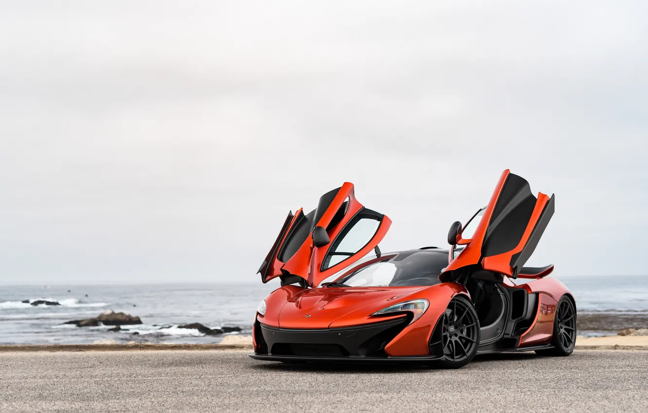 Photo wallpaper road, sea, hypercar, McLaren P1