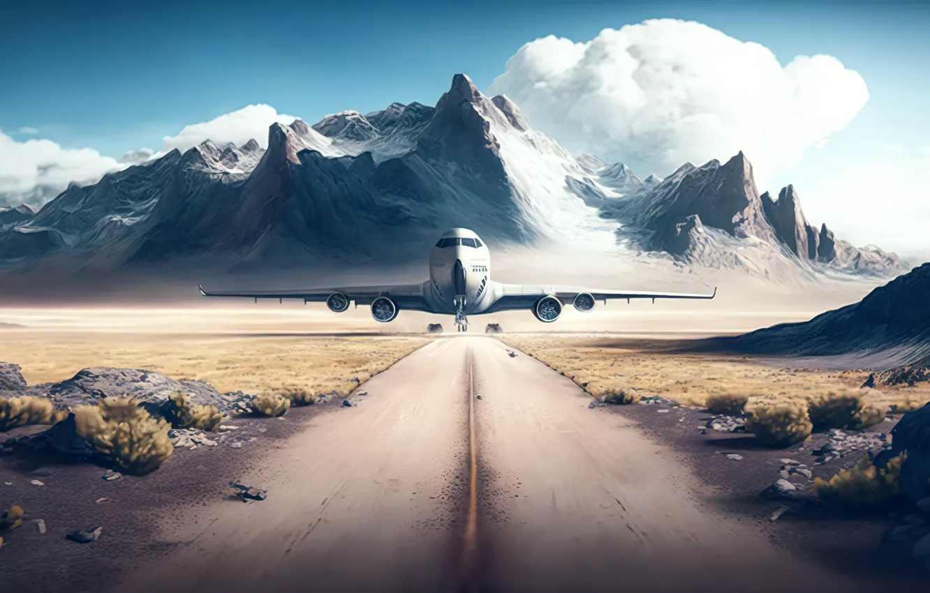 Photo wallpaper the sky, flight, landscape, mountains, nature, transport, speed, the plane