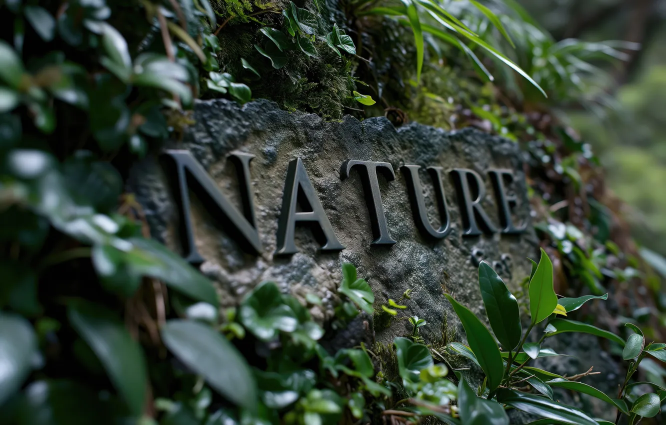 Photo wallpaper stone, rocks, plants, letters